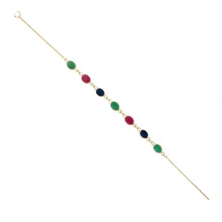 18K RUBY, EMERALD AND BLUE SAPPHIRE BRACELET
